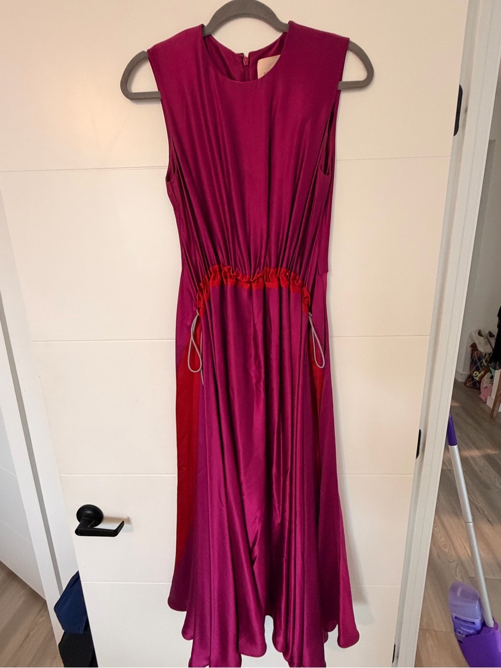 Roksanda Ilincic Magenta and Red Sleeveless Drawstring Maxi Dress